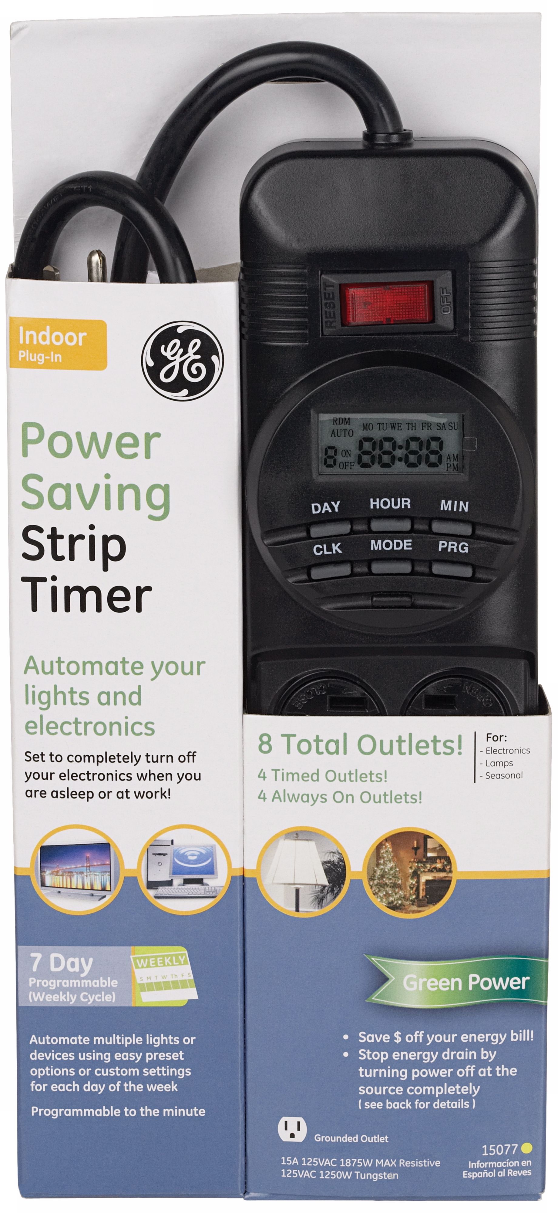 Black 7 Day Digital 8 Outlet Strip Timer N0161