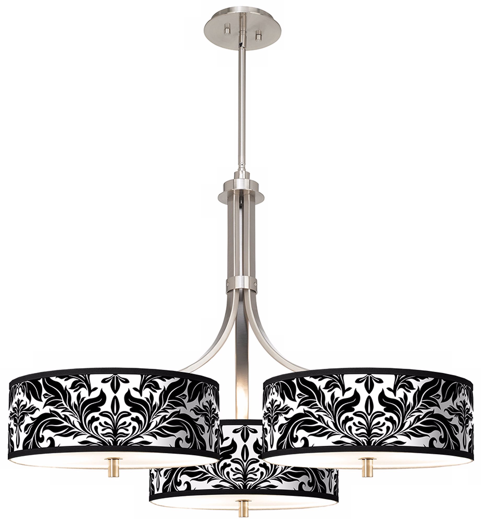 Black Tapestry Giclee 36" Wide Triple Pendant