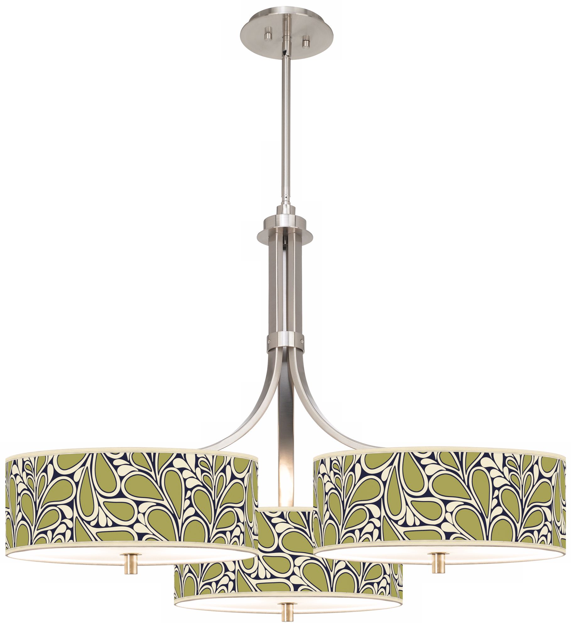 Stacy Garcia Linear Floral Giclee 36" Wide Triple Pendant