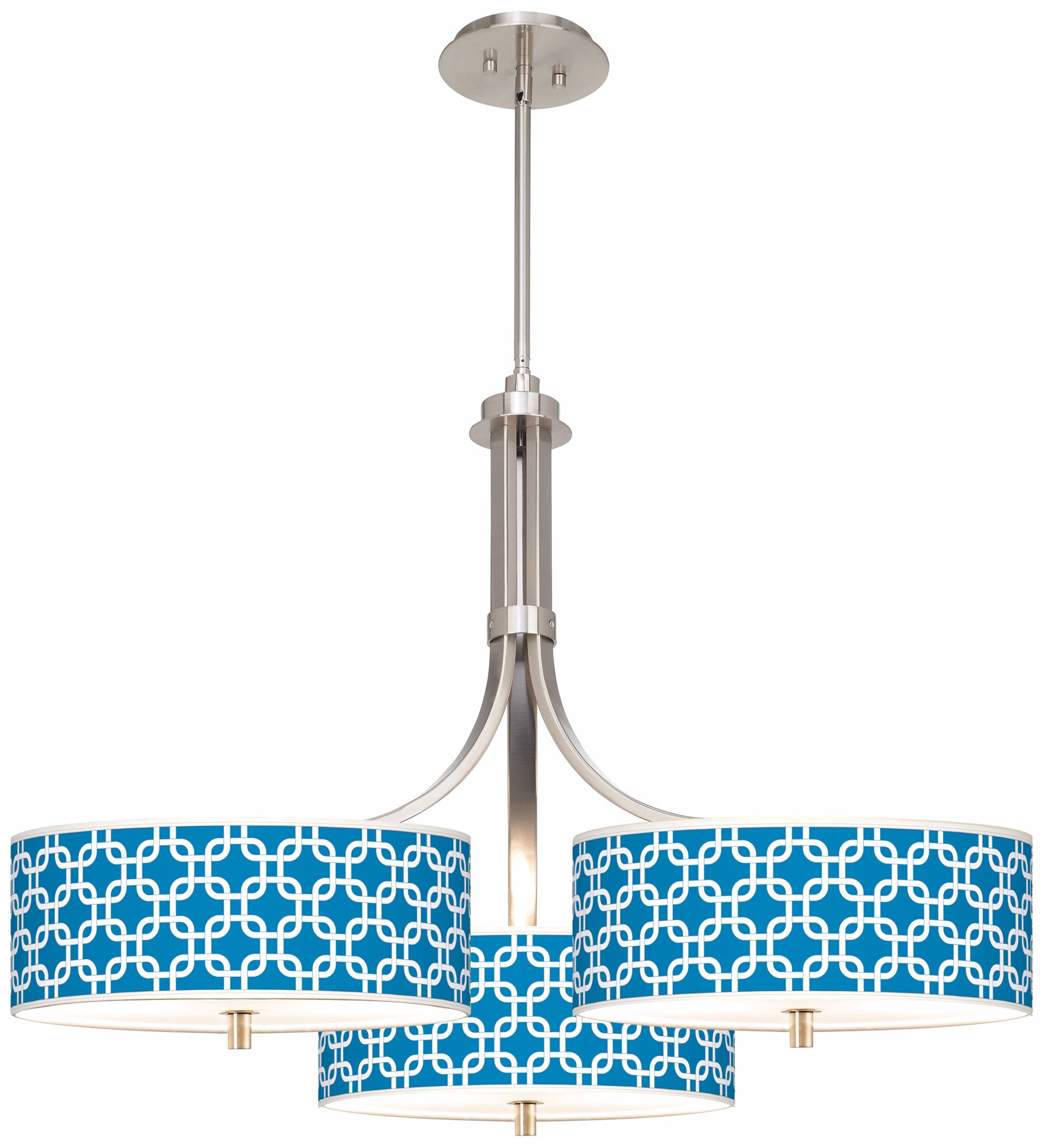 Blue Lattice Giclee 36" Wide Triple Pendant