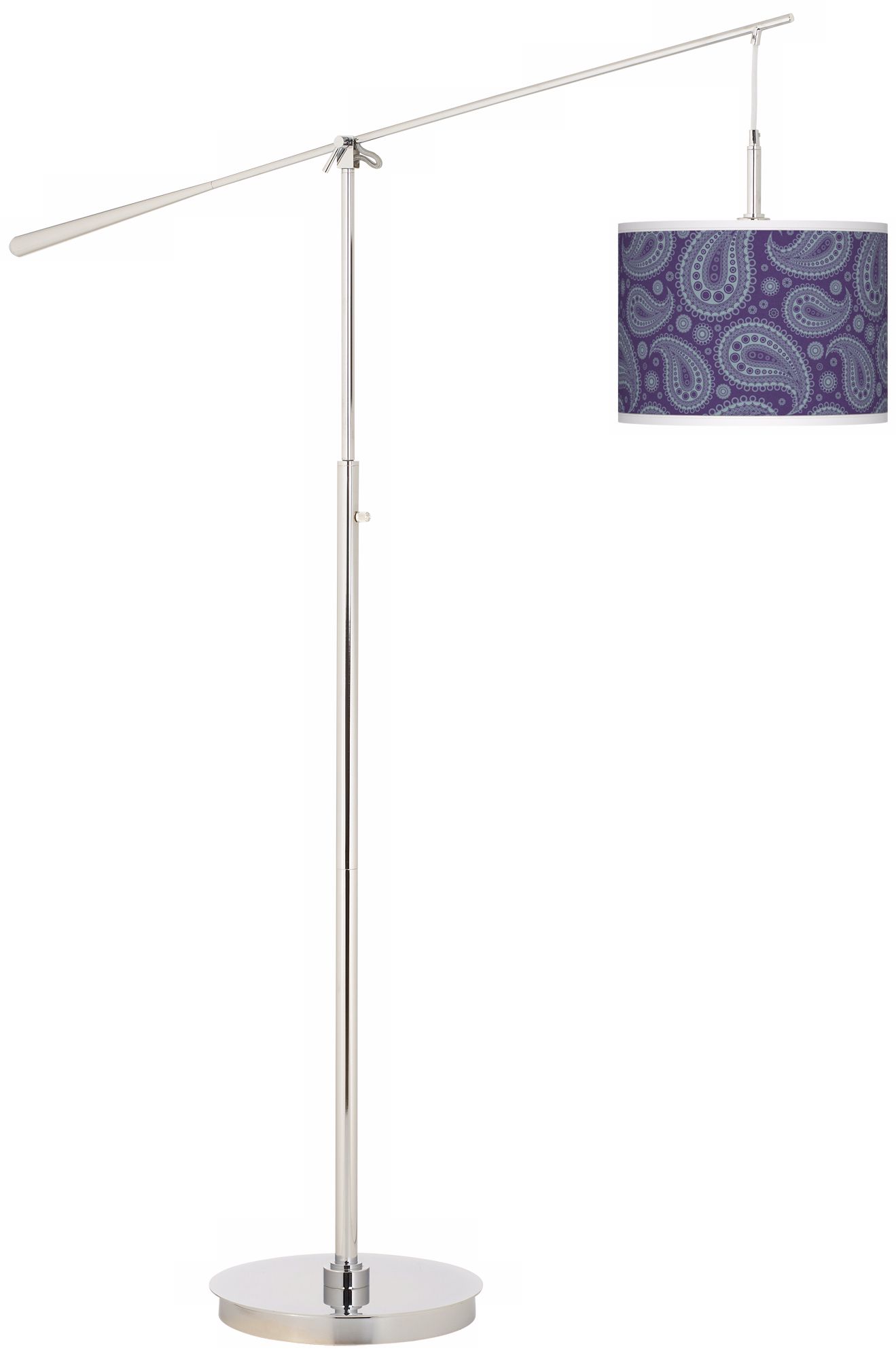 Purple Paisley Linen Giclee Boom Arm Floor Lamp