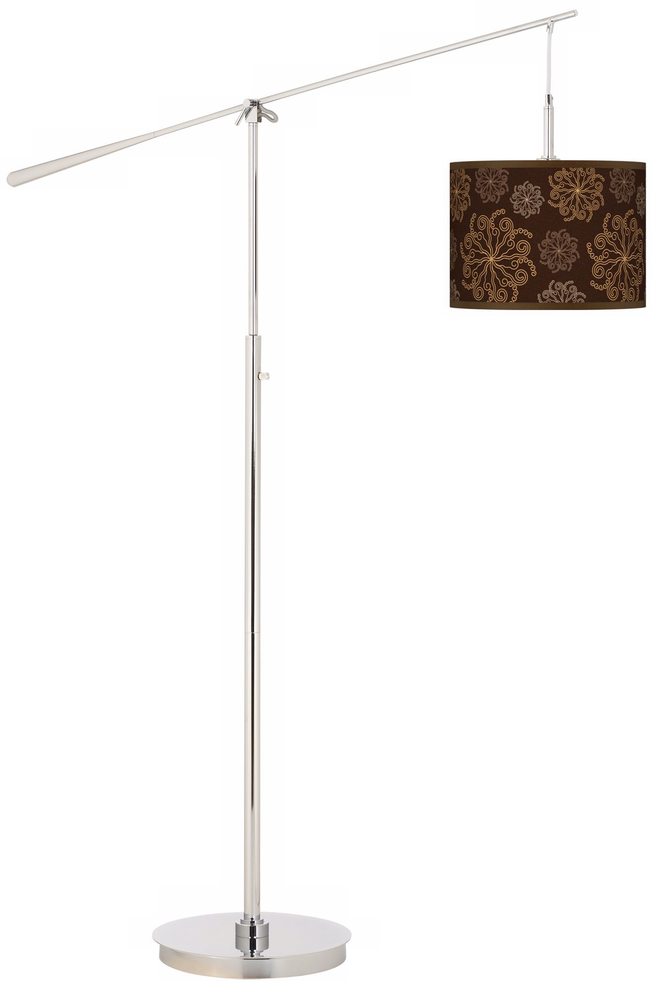 Chocolate Blossom Linen Giclee Boom Arm Floor Lamp