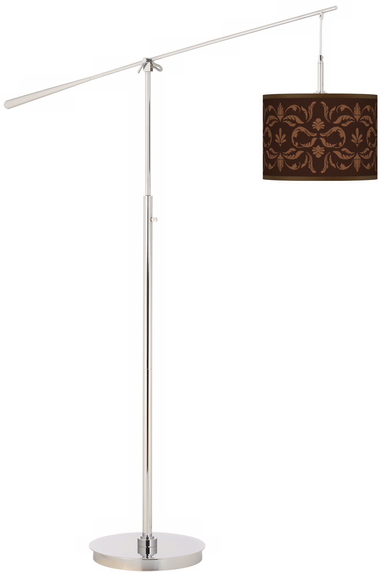 Mocha Flourish Linen Giclee Boom Arm Floor Lamp