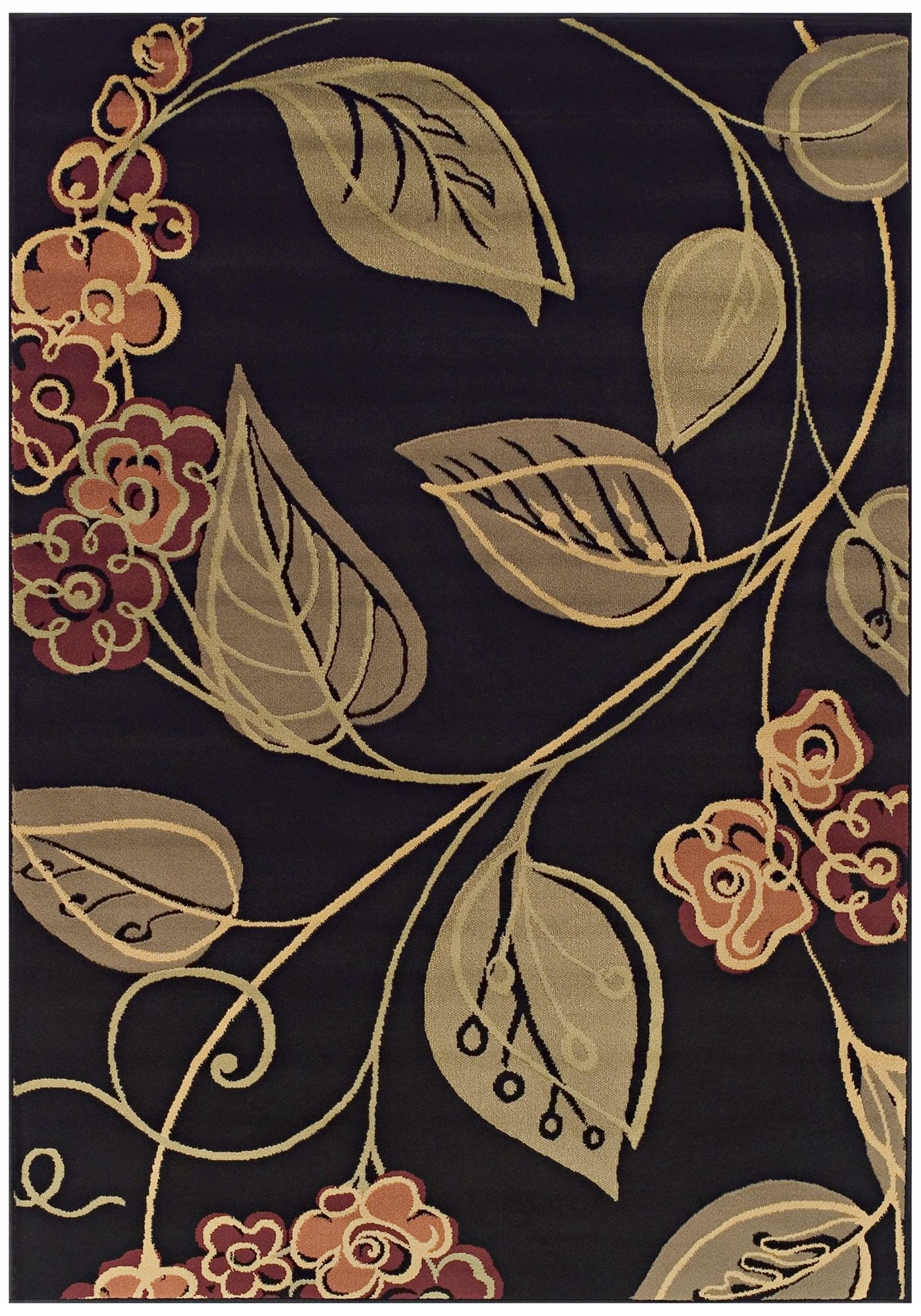 Tremont Collection Swerve Floral Black Area Rug