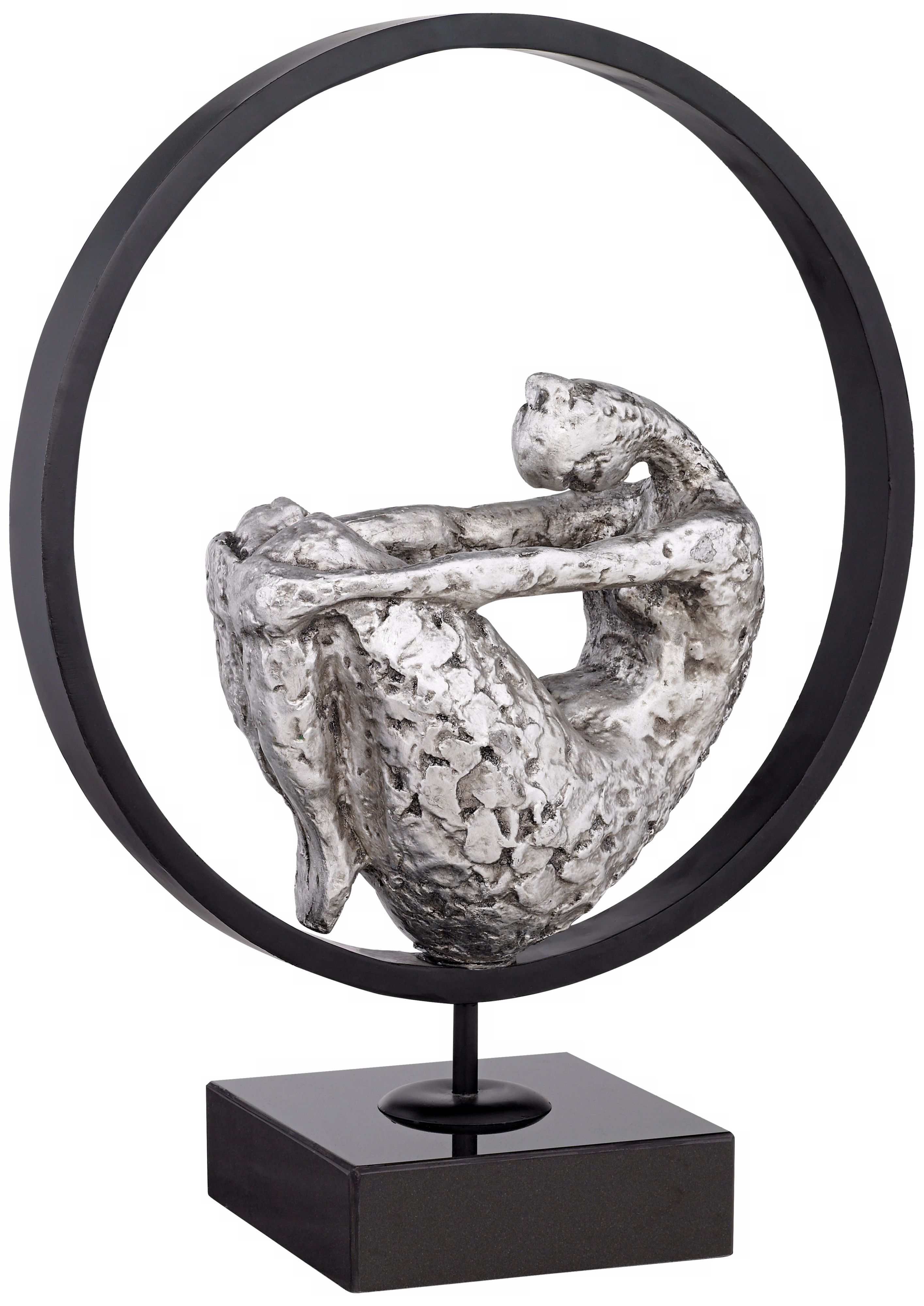 Silver Figure in Black Circle Modern Sculpture