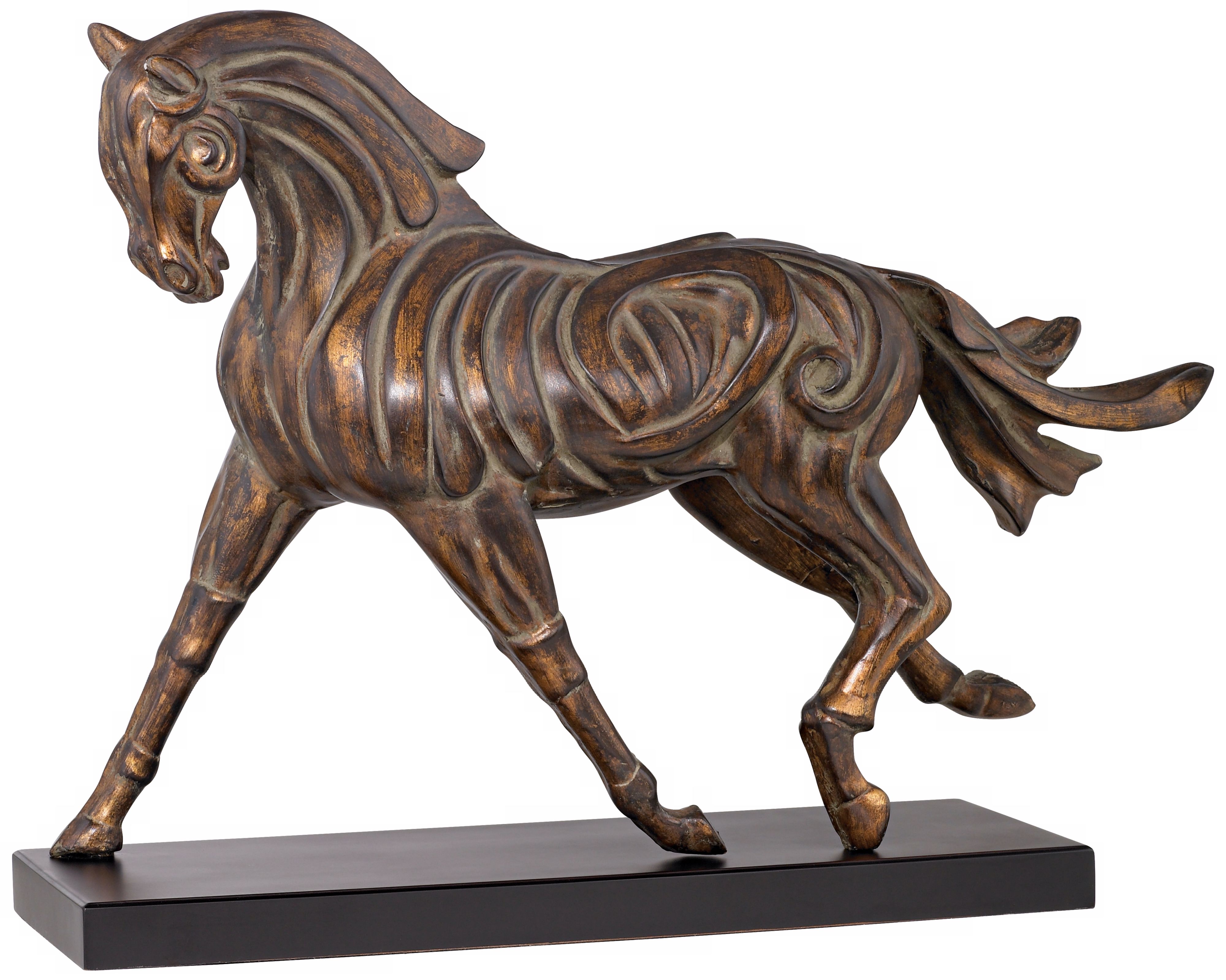 Carved Look Patinaed Wash Bronze Horse Sculpture