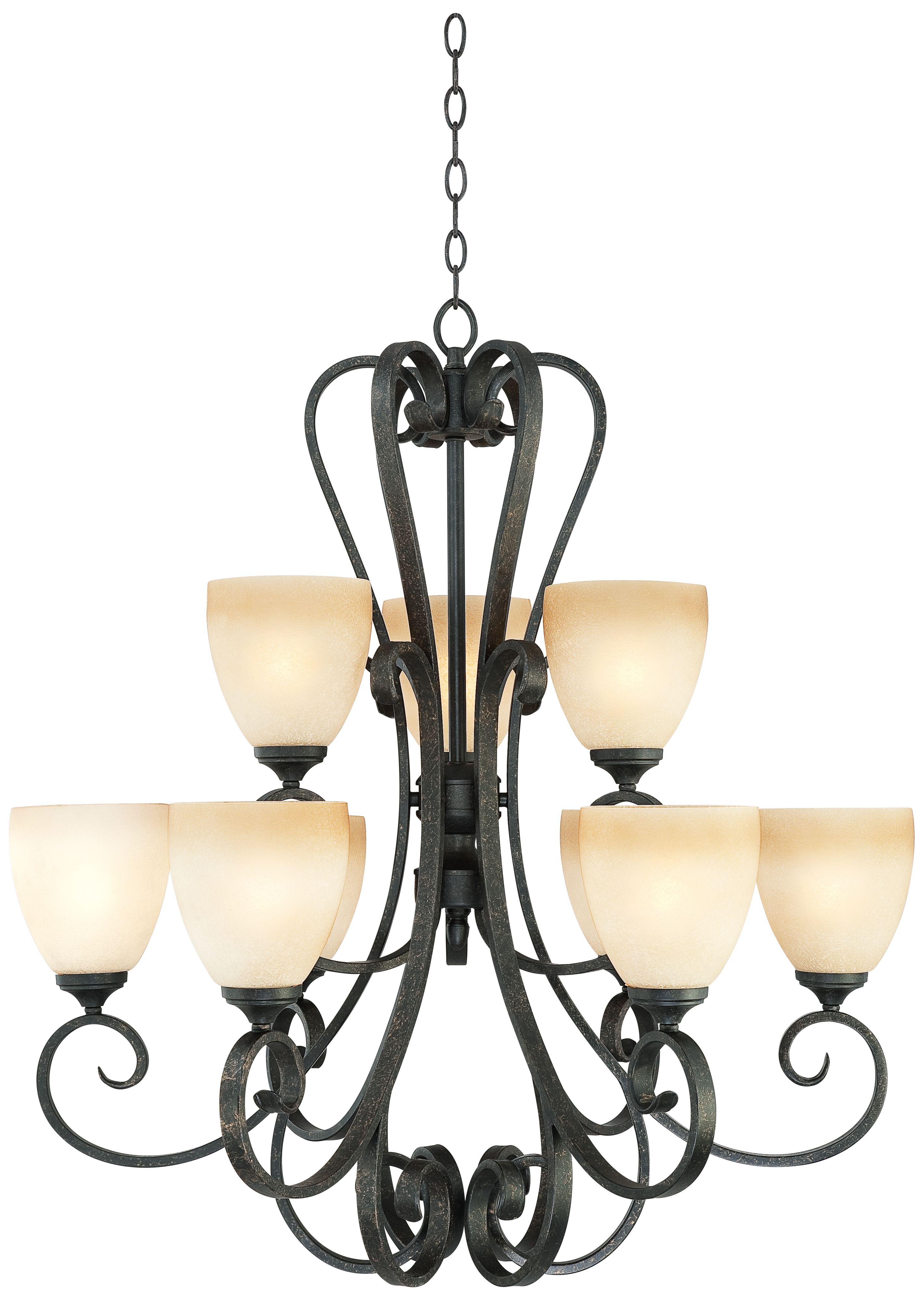 Franklin Iron Works Amber Scroll 32" Wide 9-Light Chandelier