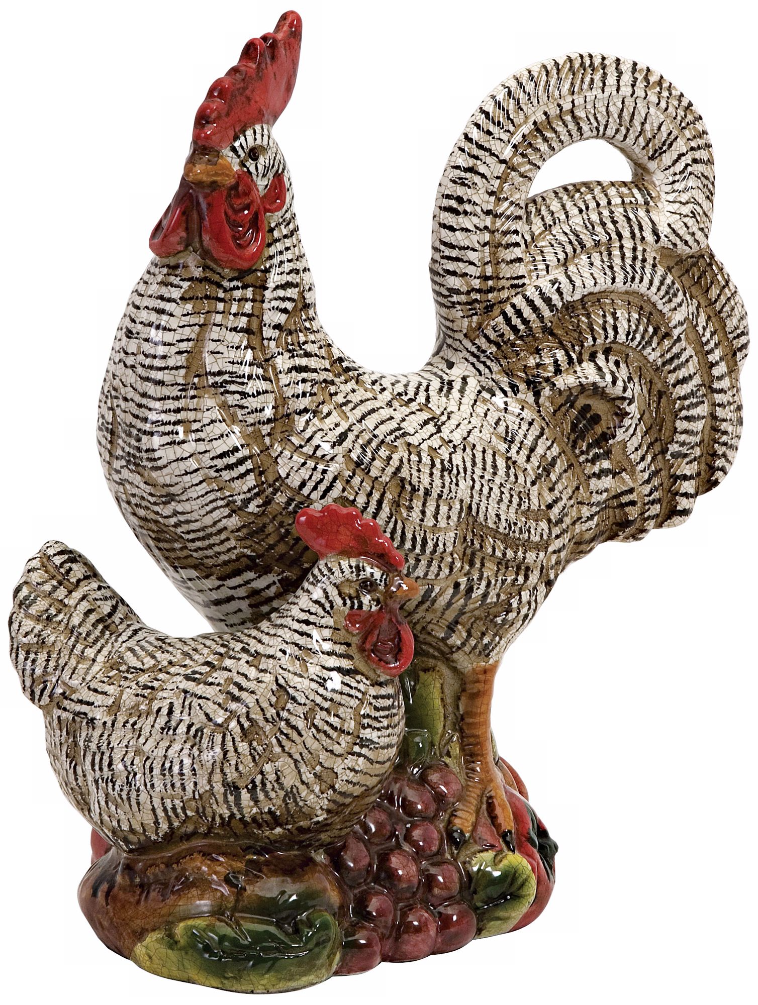 Ceramic Speckled Cuckoo Rooster and Hen