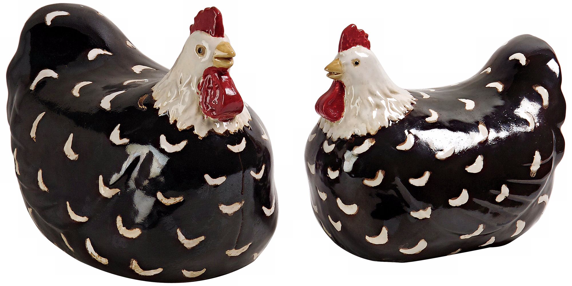 Set of 2 Black and White Chickens