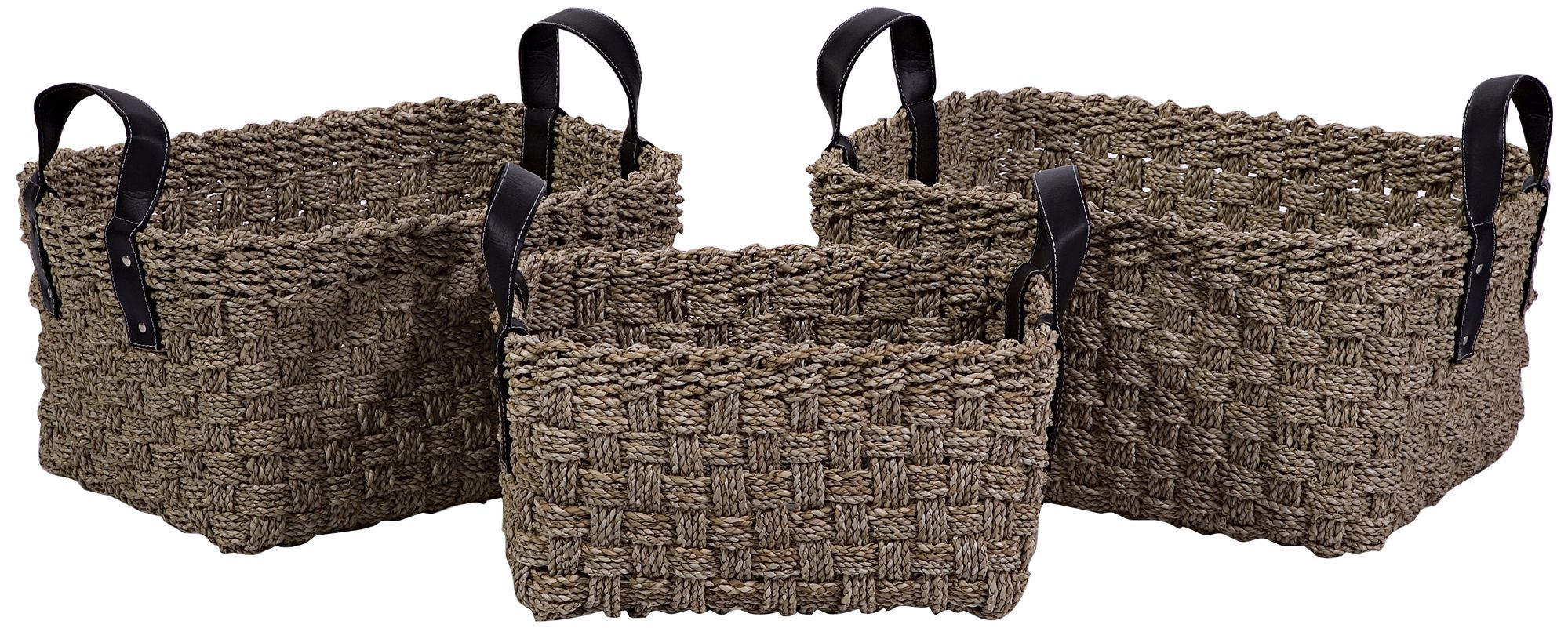 Set of 3 Natural Seagrass Baskets w/ Handles