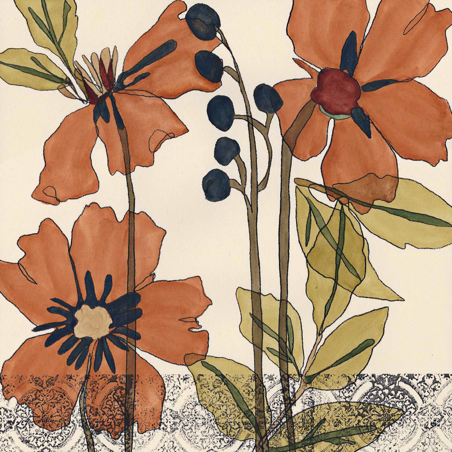 Botanical Composition III Giclee 16" Square Canvas Wall Art