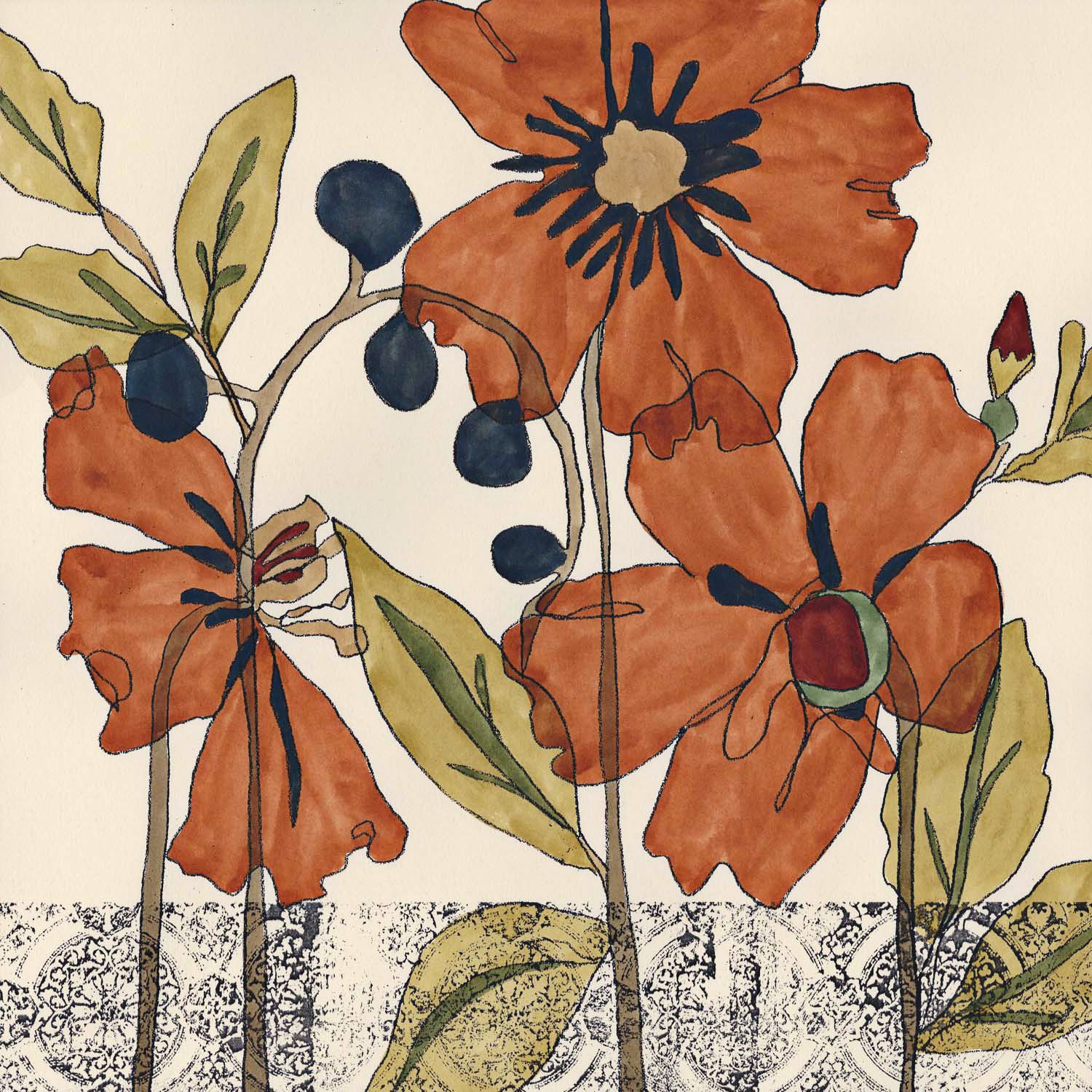 Botanical Composition IV Giclee 16" Square Canvas Wall Art
