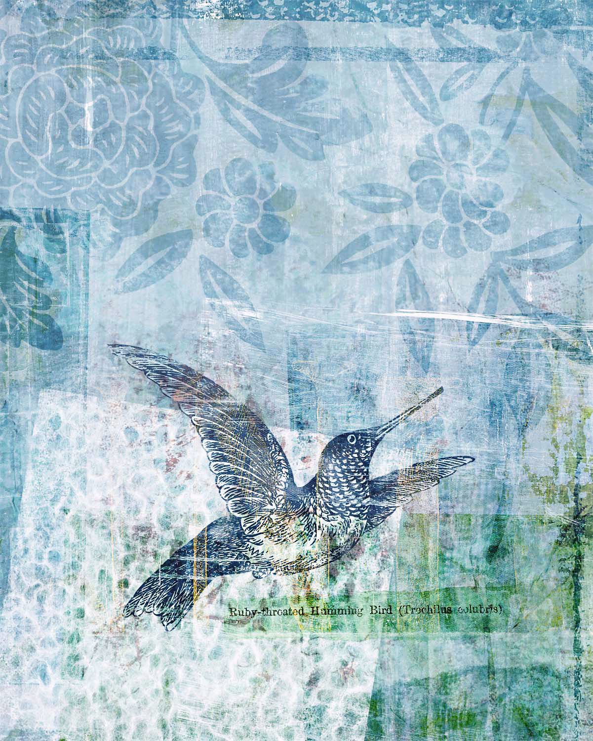 Blue Hummingbirds I Giclee 30" High Canvas Wall Art