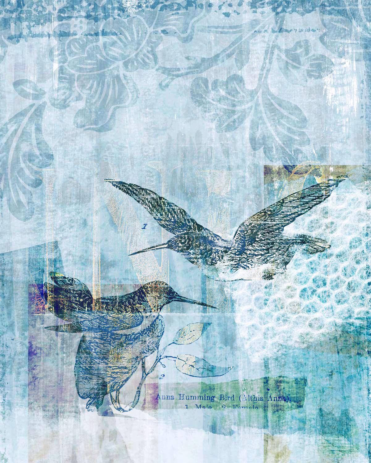 Blue Hummingbirds II Giclee 30" High Canvas Wall Art