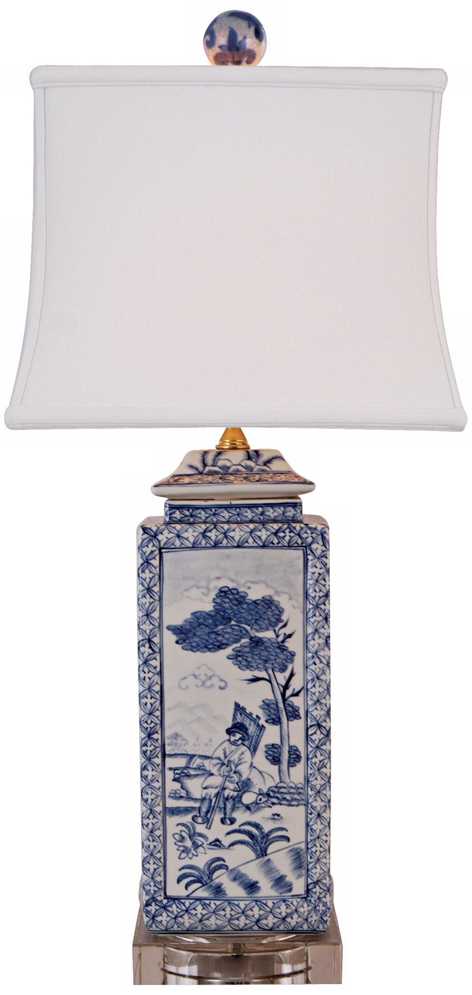 Blue and White Canton Square Porcelain Table Lamp