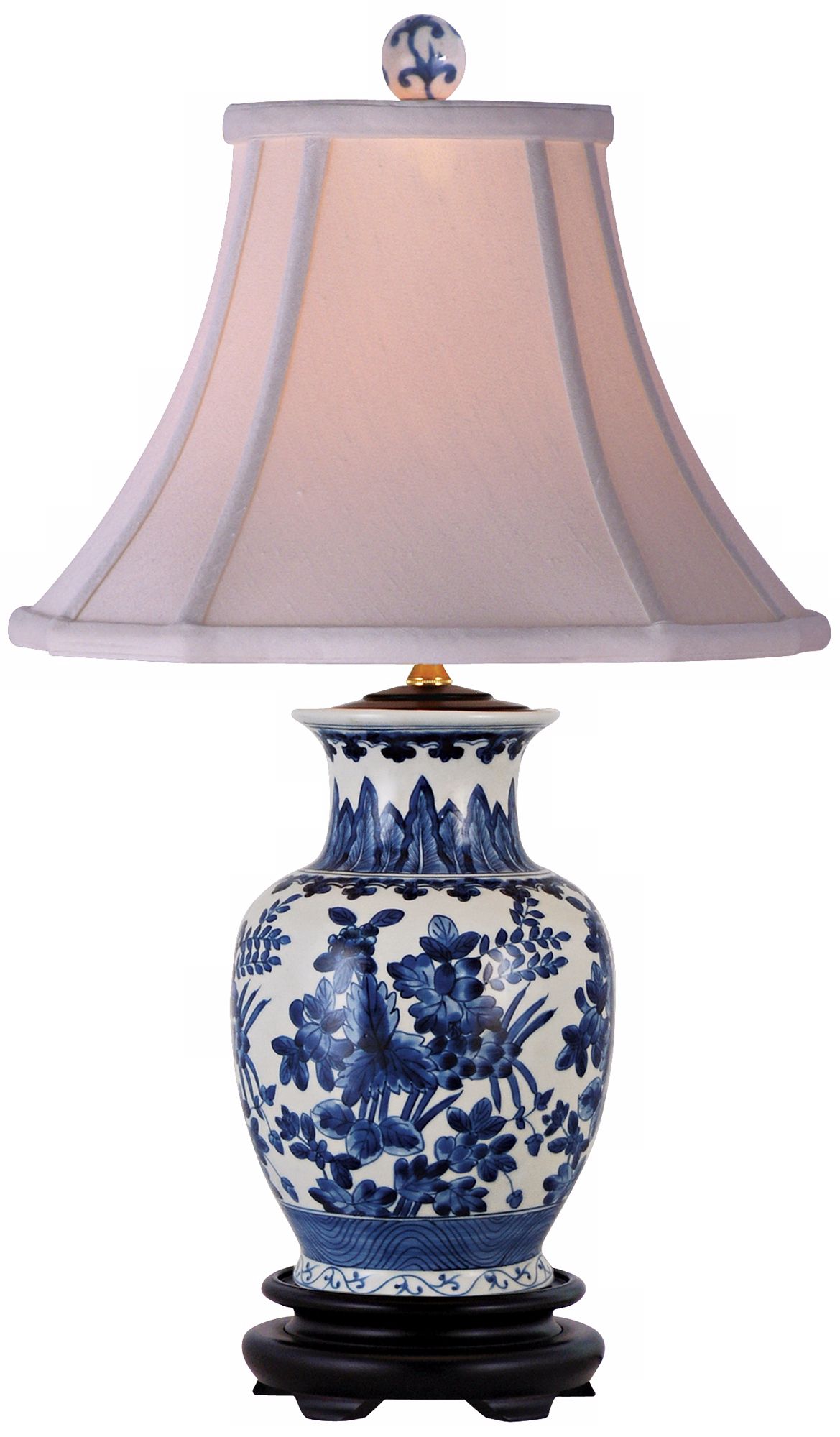 Floral Blue and White Oval Porcelain Vase Footed Table Lamp