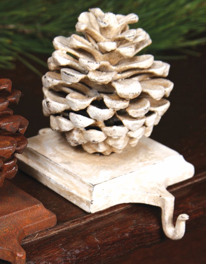 Cast Iron White Pinecone Stocking Holder (N2094)