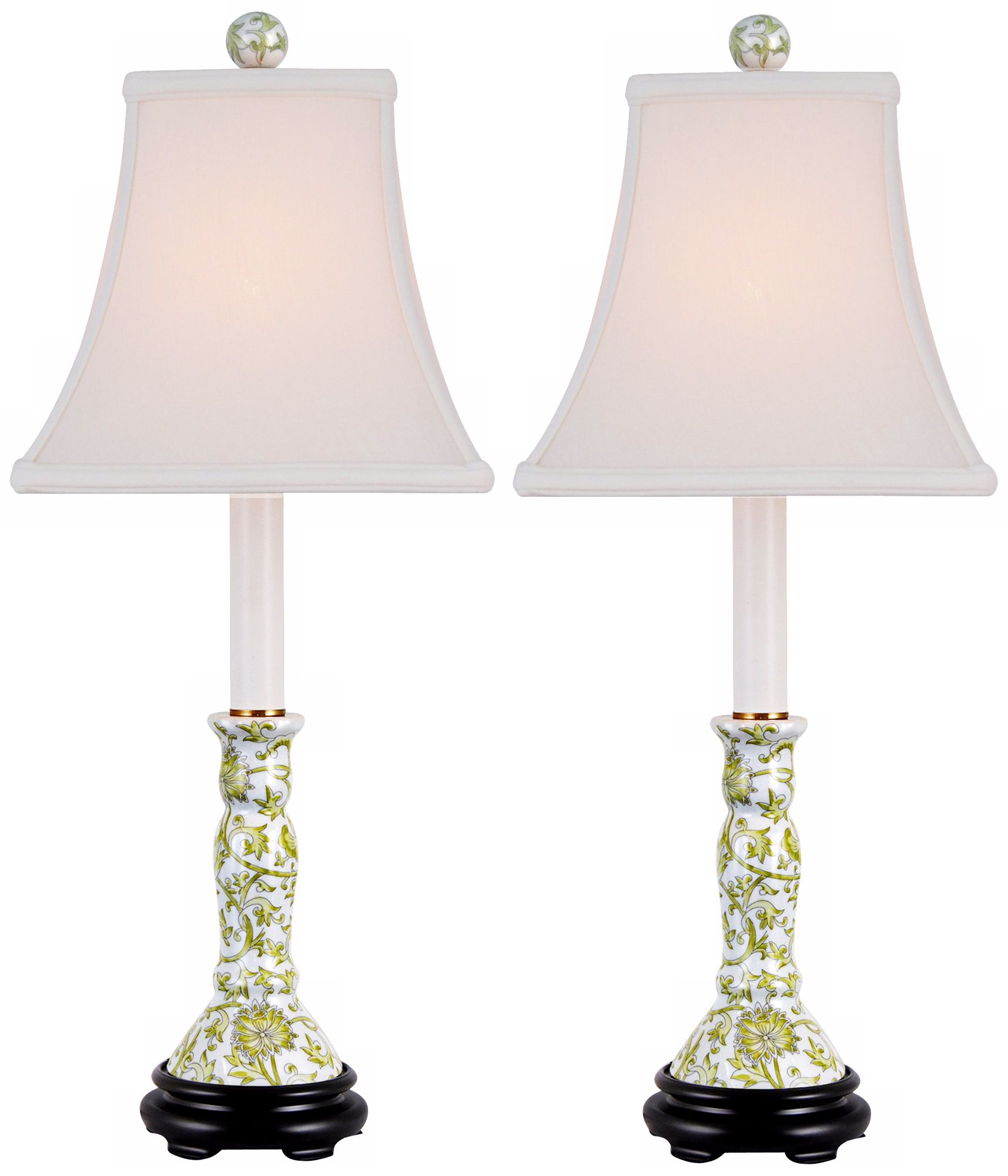 Set of 2 Lemon Green Porcelain Candlestick Table Lamps