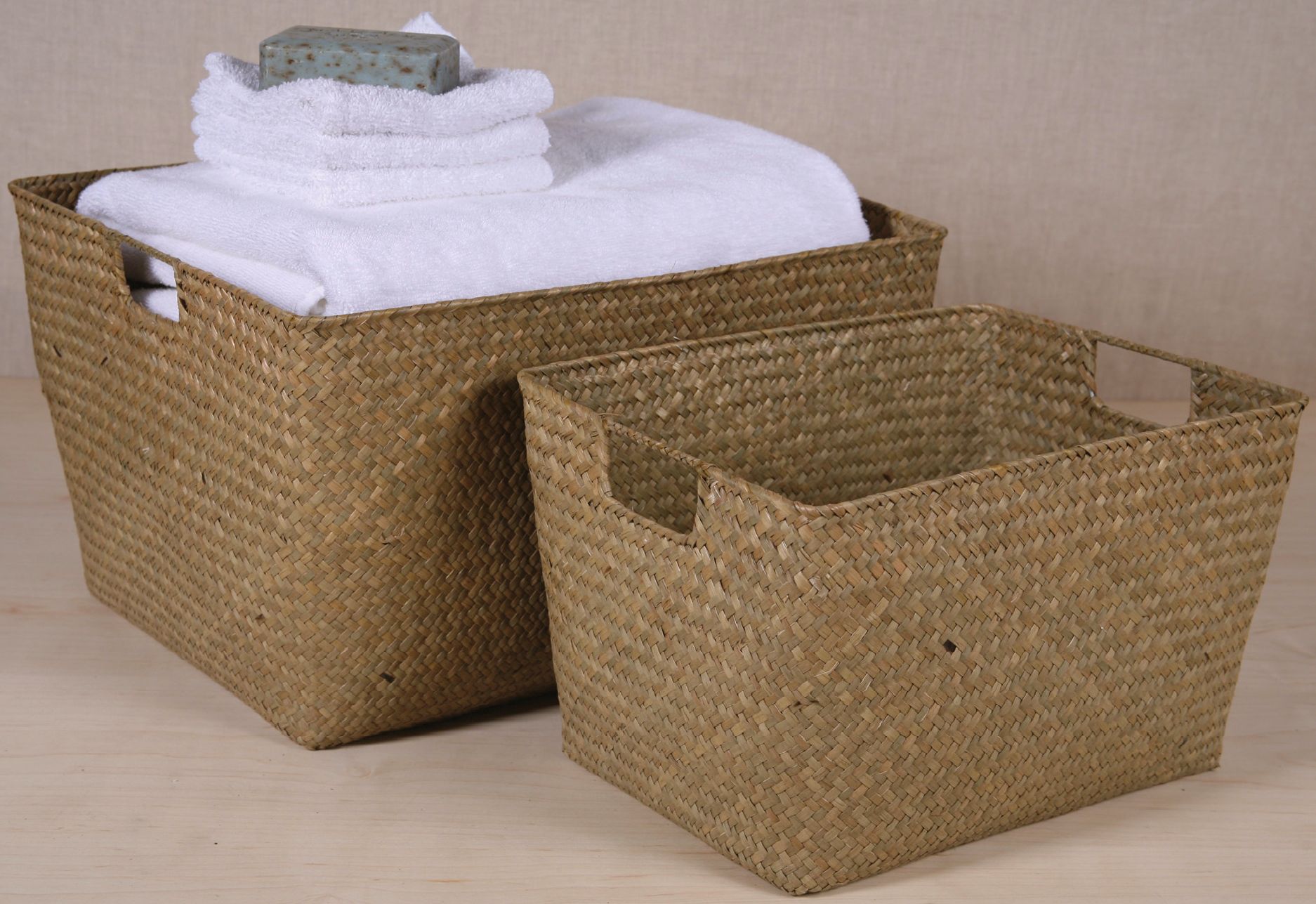 Set of 2 Natural Rectangular Woven Baskets