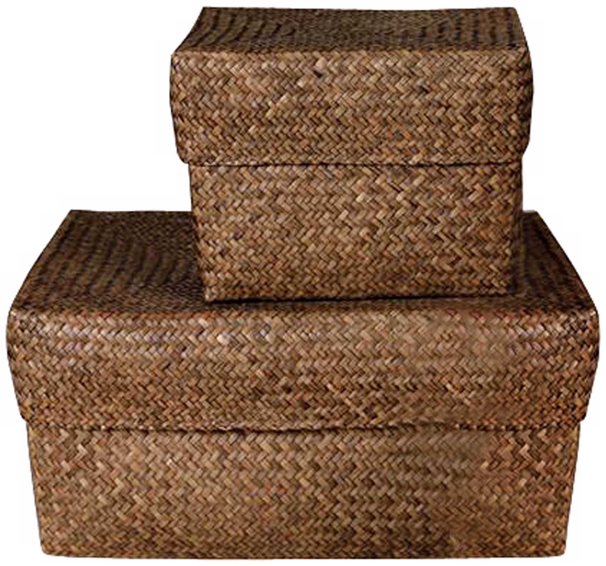Set of 2 Chestnut Rectangular Woven Boxes with Lids