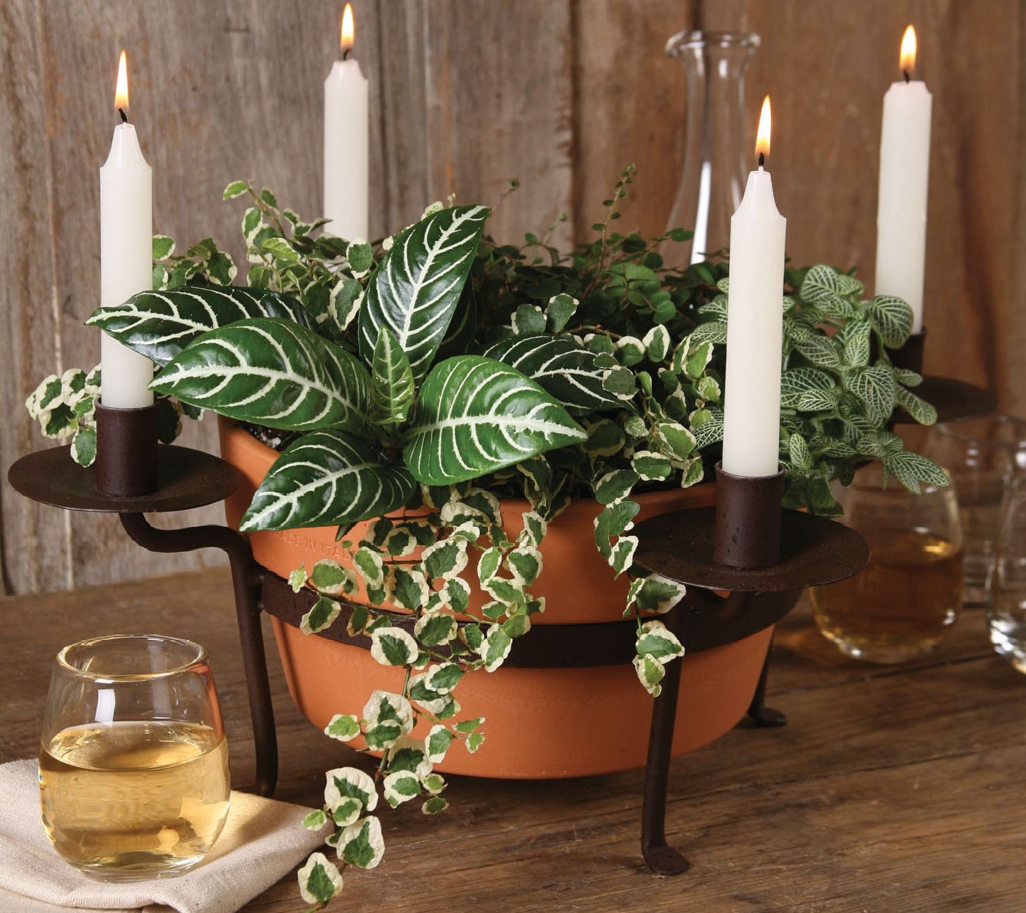 Iron Taper Centerpiece with Terra Cotta Pot
