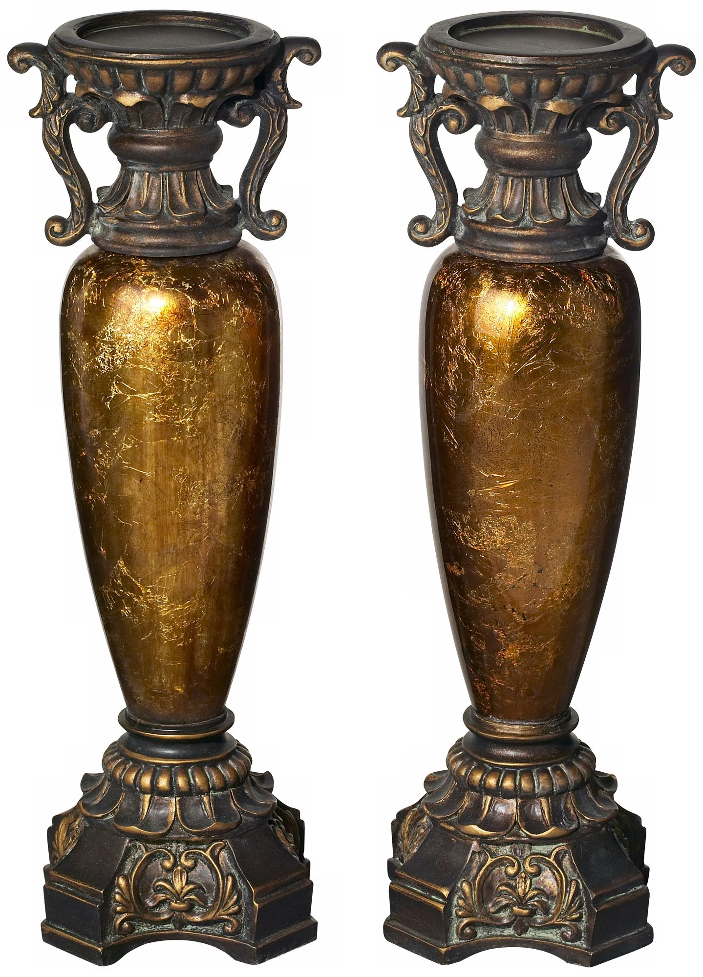 Set of 2 Bronze and Gold Crackle Candle Holders