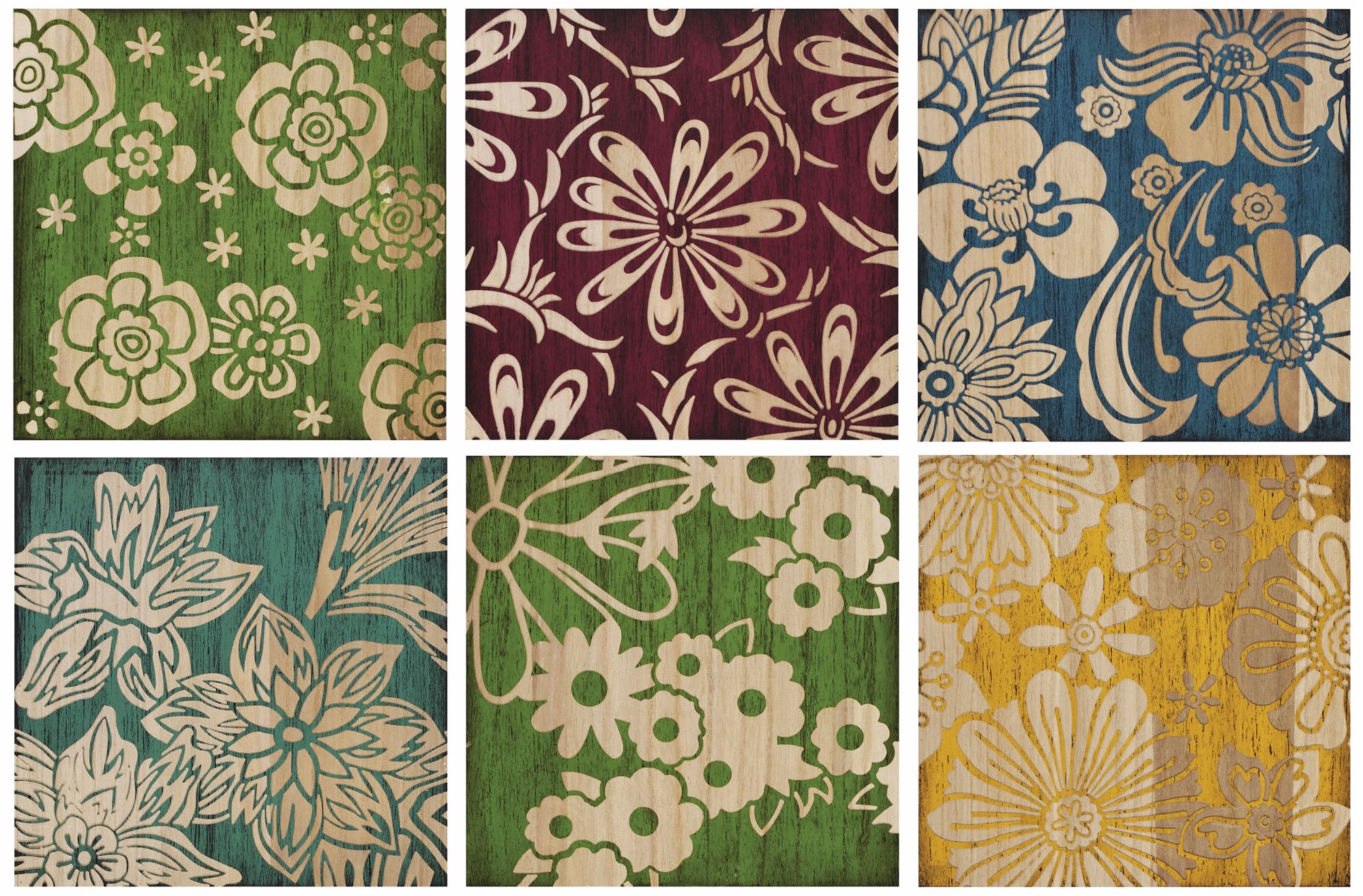 Set of 6 Tropical Flower Panels I-VI Wall Art