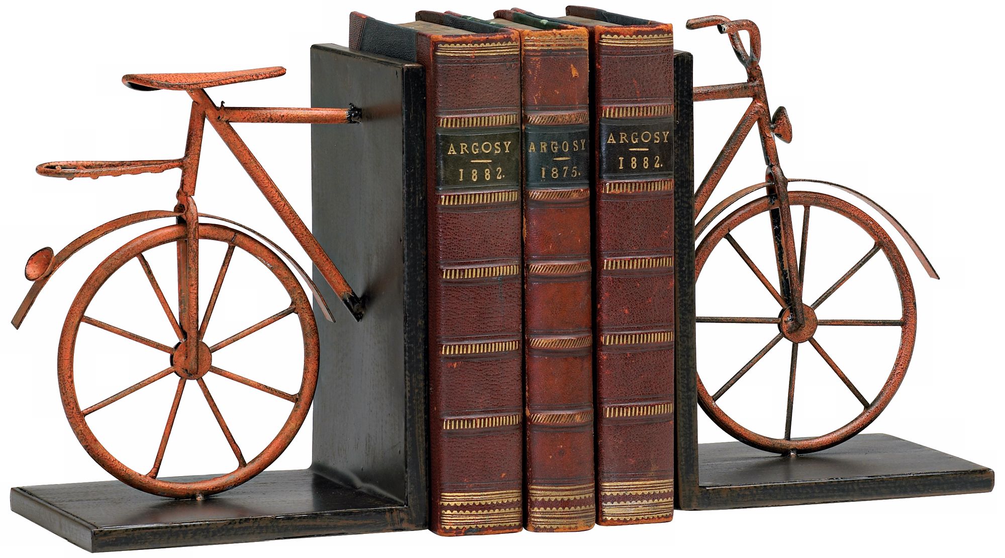 Set of 2 Muted Rust Finish Bicycle Bookends