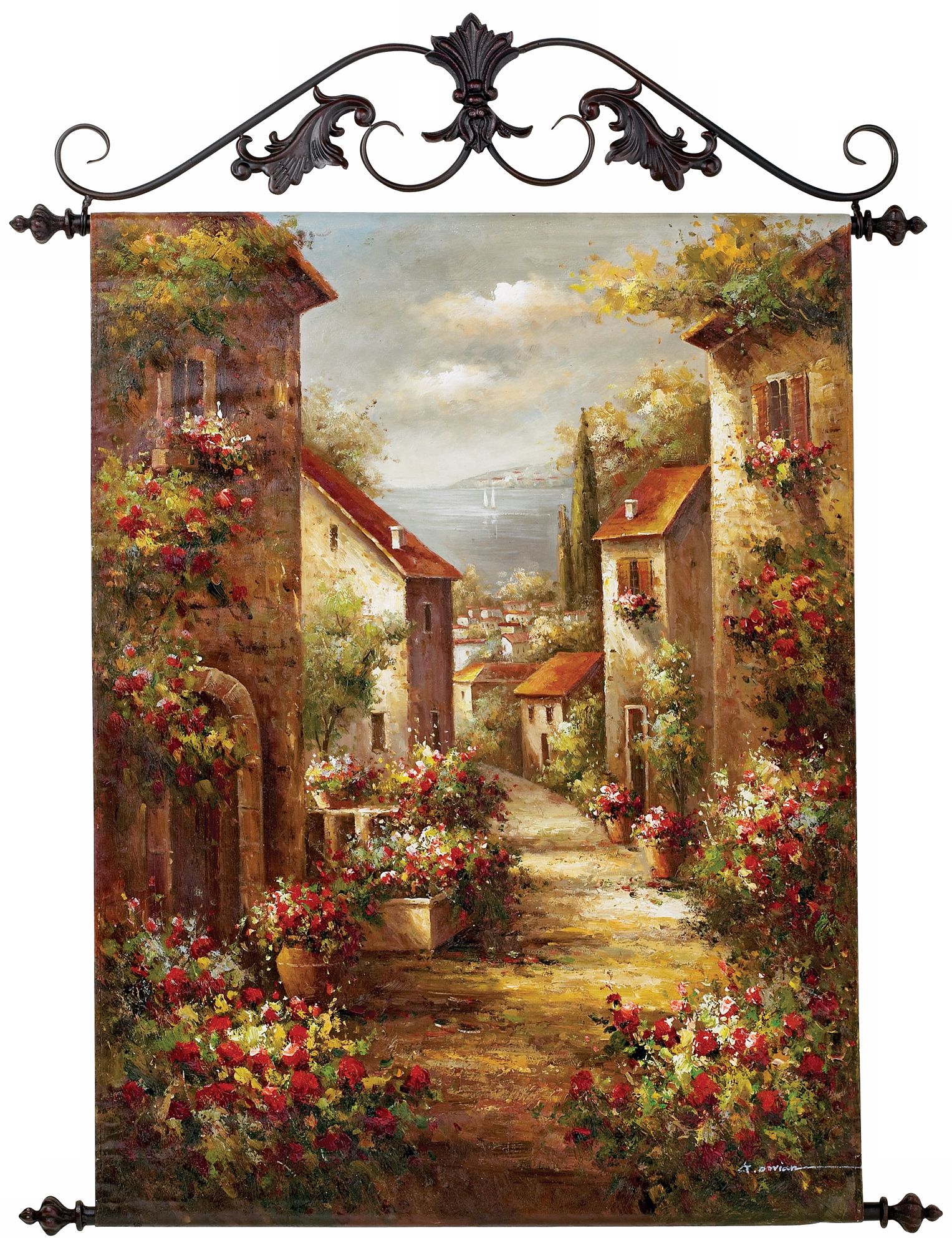 Streets of Italy Hand Painted Oil Canvas 40" High Wall Decor