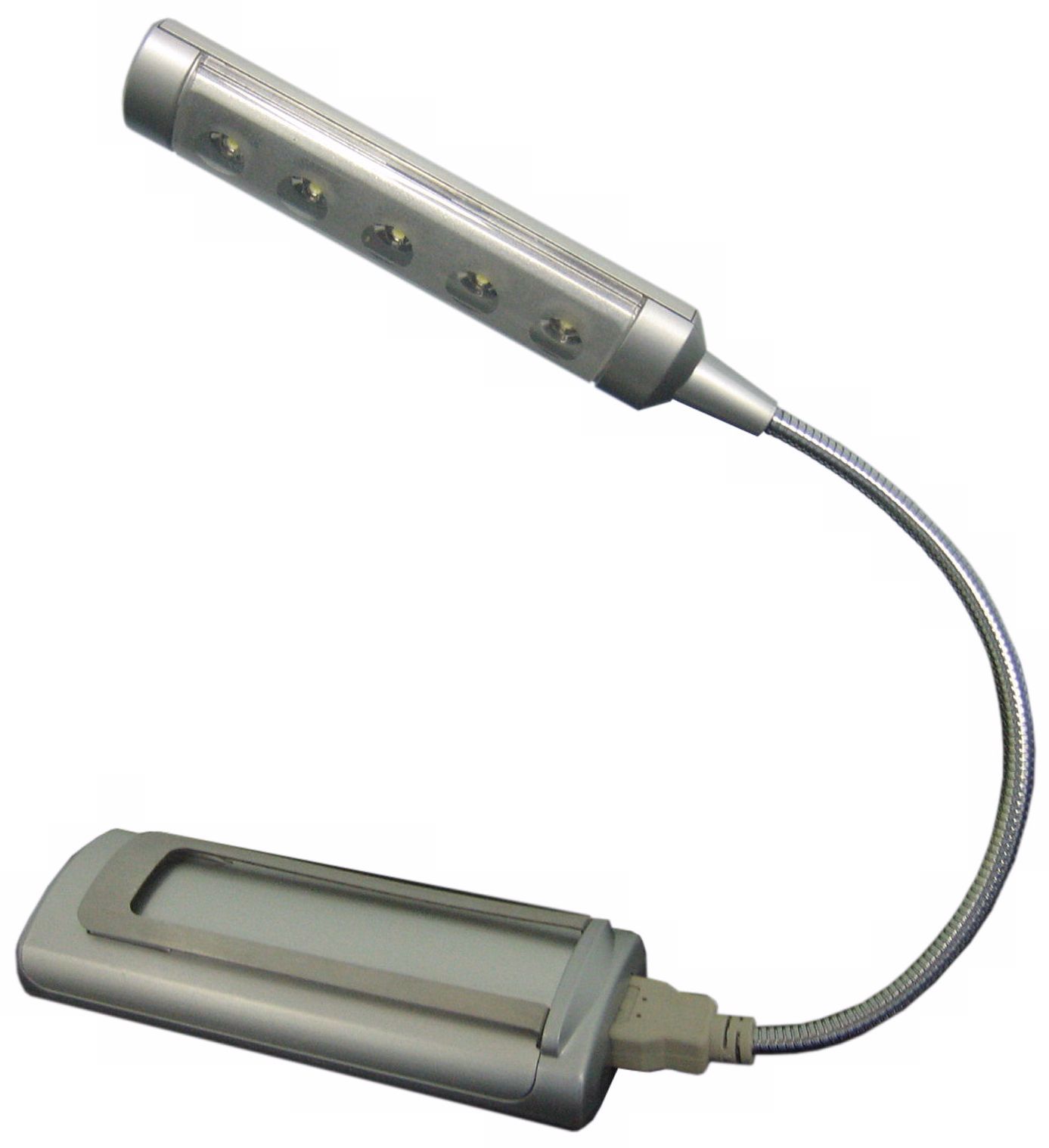 Silver 5-LED USB/Battery-Powered Book Light
