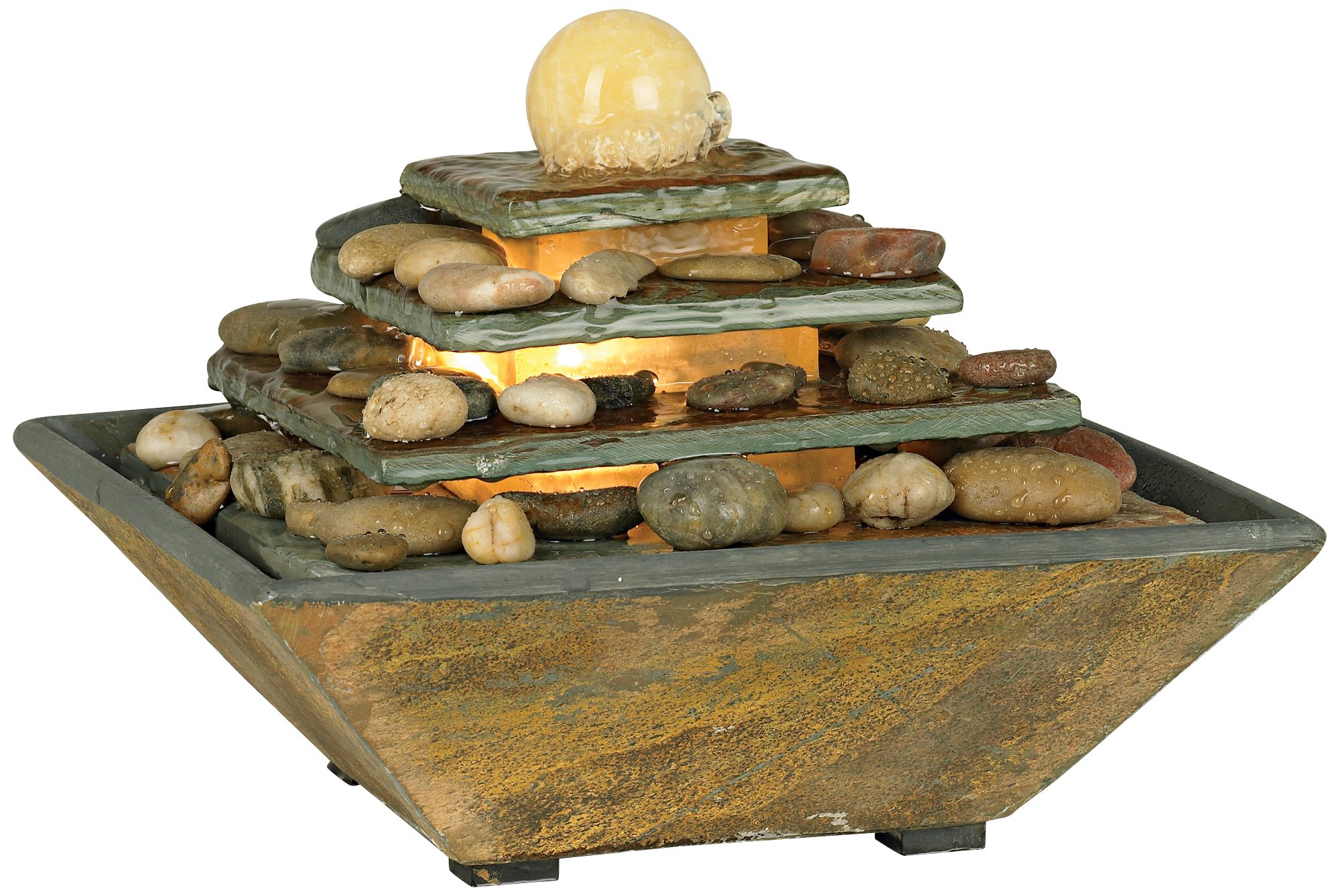 Four Tiers Feng Shui Copper and Slate Table Fountain