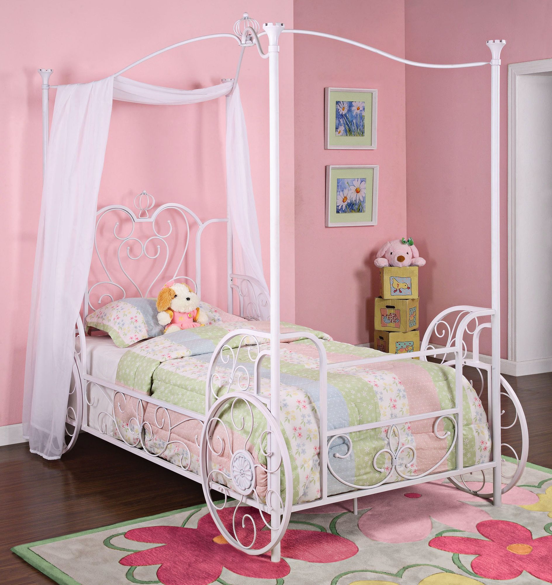 Princess Emily White Carriage Canopy Bed