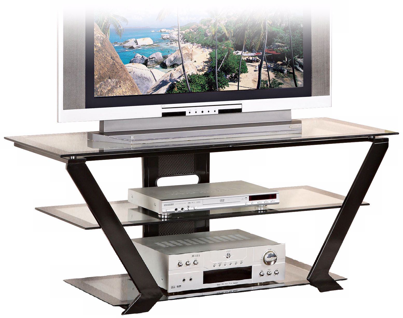 Matte Black 42 TV Stand with Clear Glass N5388