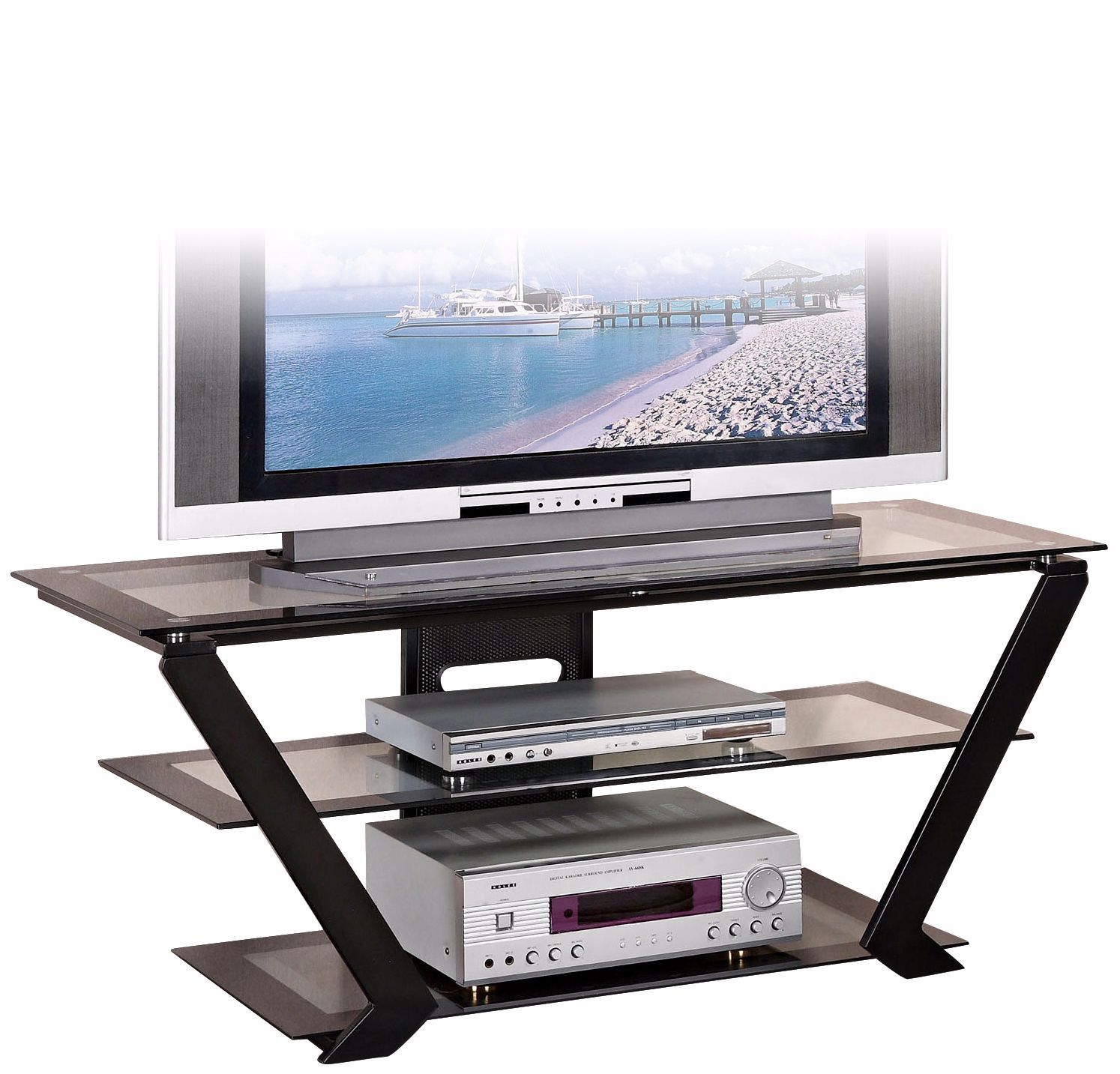 Matte Black 48 TV Stand with Clear Glass N5389