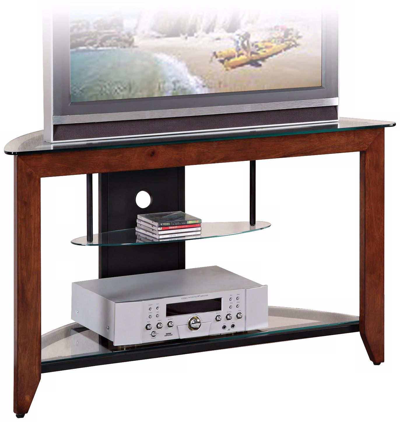 Medium Cherry and Black 42" Wide Corner TV Stand