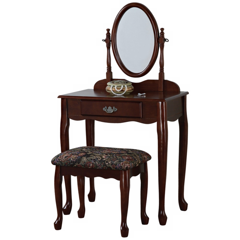 Powell Heirloom Cherry Vanity Mirror and Bench Set   #N5560