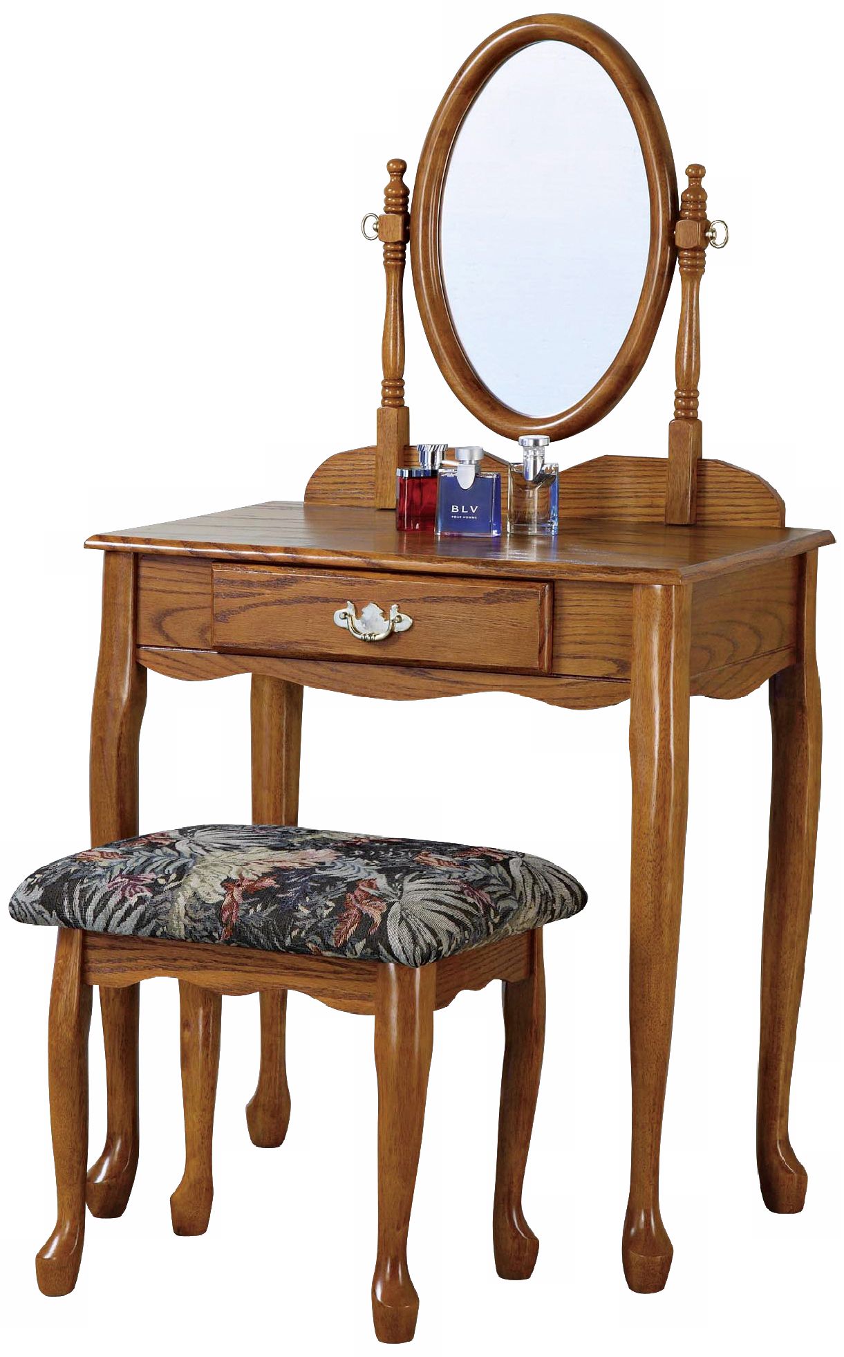 Powell Nostalgic Oak Vanity Mirror and Bench  Set