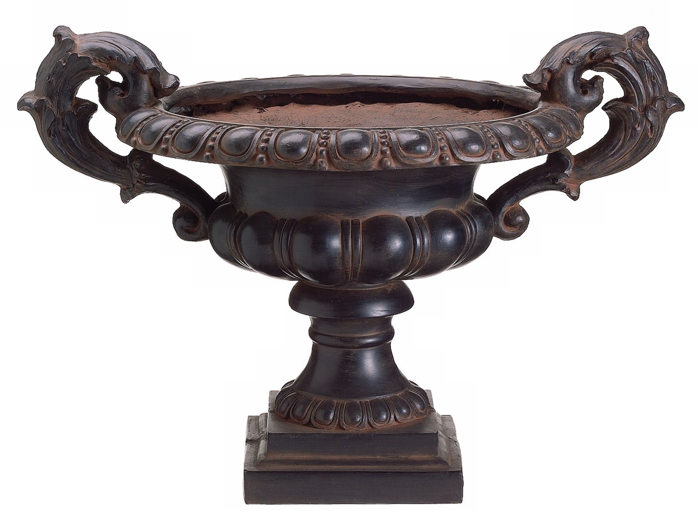 Black and Rust Shallow Fiberglass Urn
