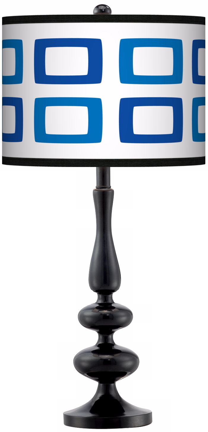 Blue Rectangles Giclee Paley Black Table Lamp