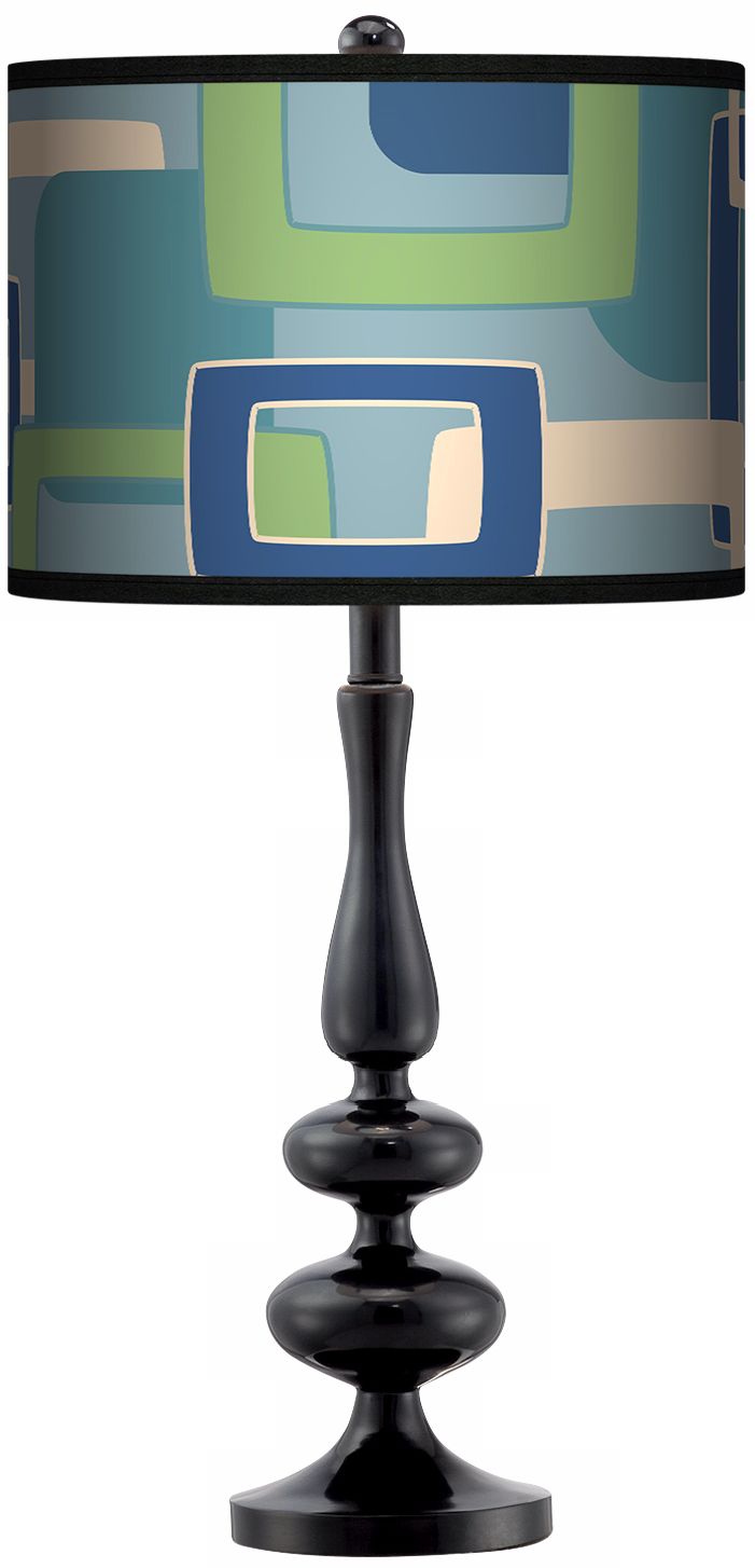 Retro Rectangles Giclee Paley Black Table Lamp