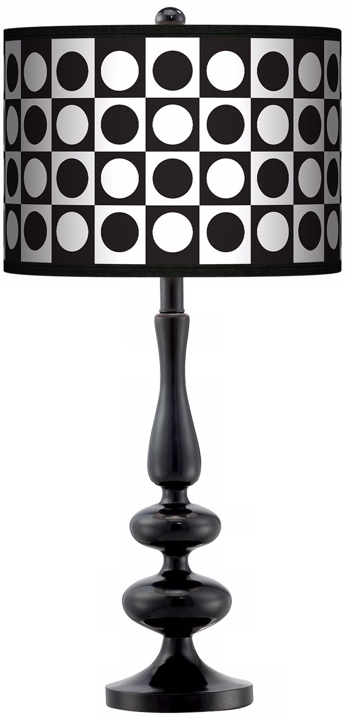 Black And White Dotted Square Giclee Paley Black Table Lamp