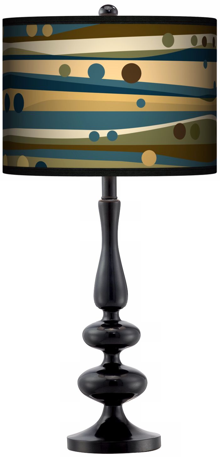 Dots And Waves Giclee Paley Black Table Lamp