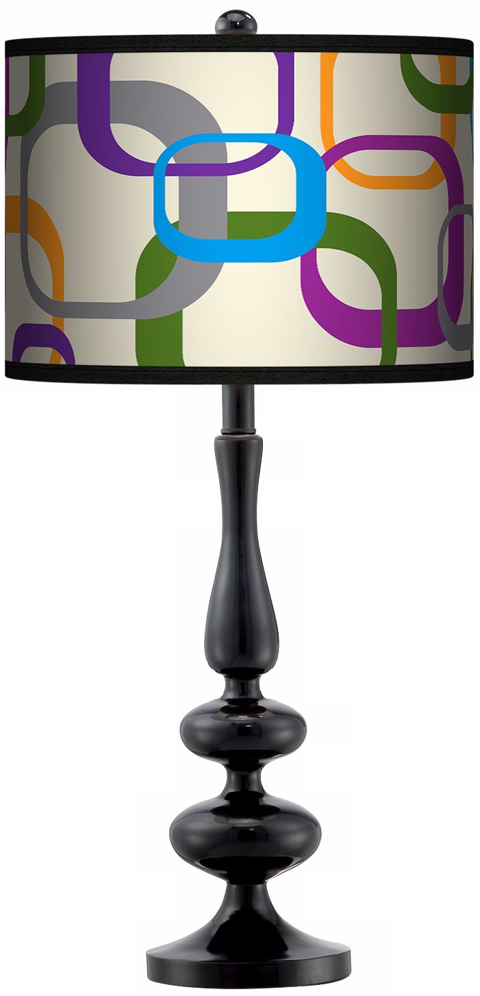 Retro Squares Scramble Giclee Paley Black Table Lamp