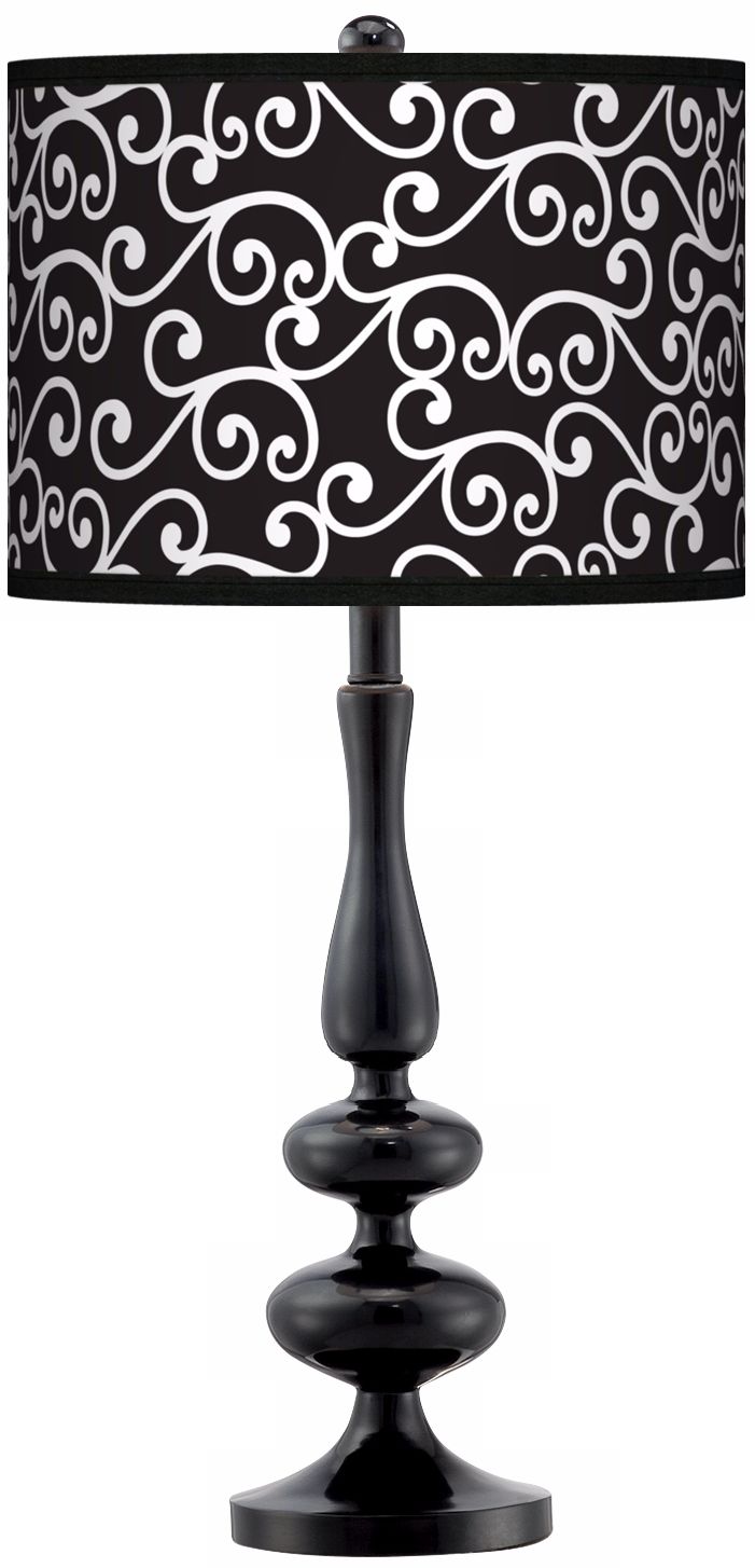 Curlicue Black Giclee Paley Black Table Lamp