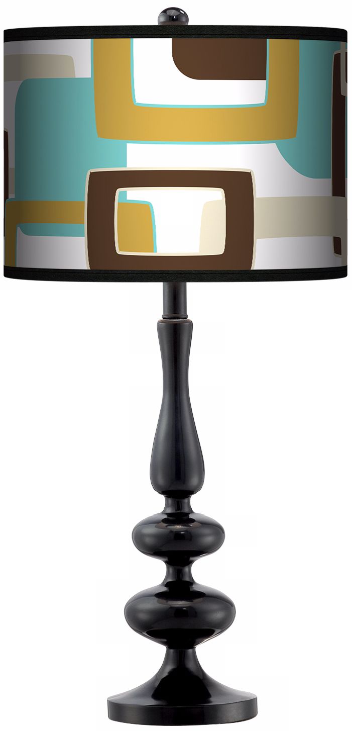 Countess Retro Rectangles Giclee Paley Black Table Lamp