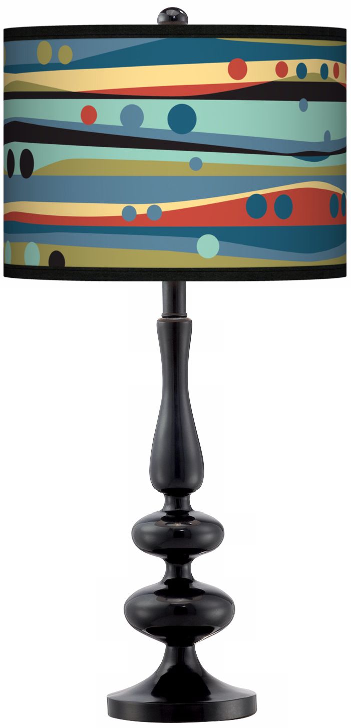 Retro Dots And Waves Giclee Paley Black Table Lamp