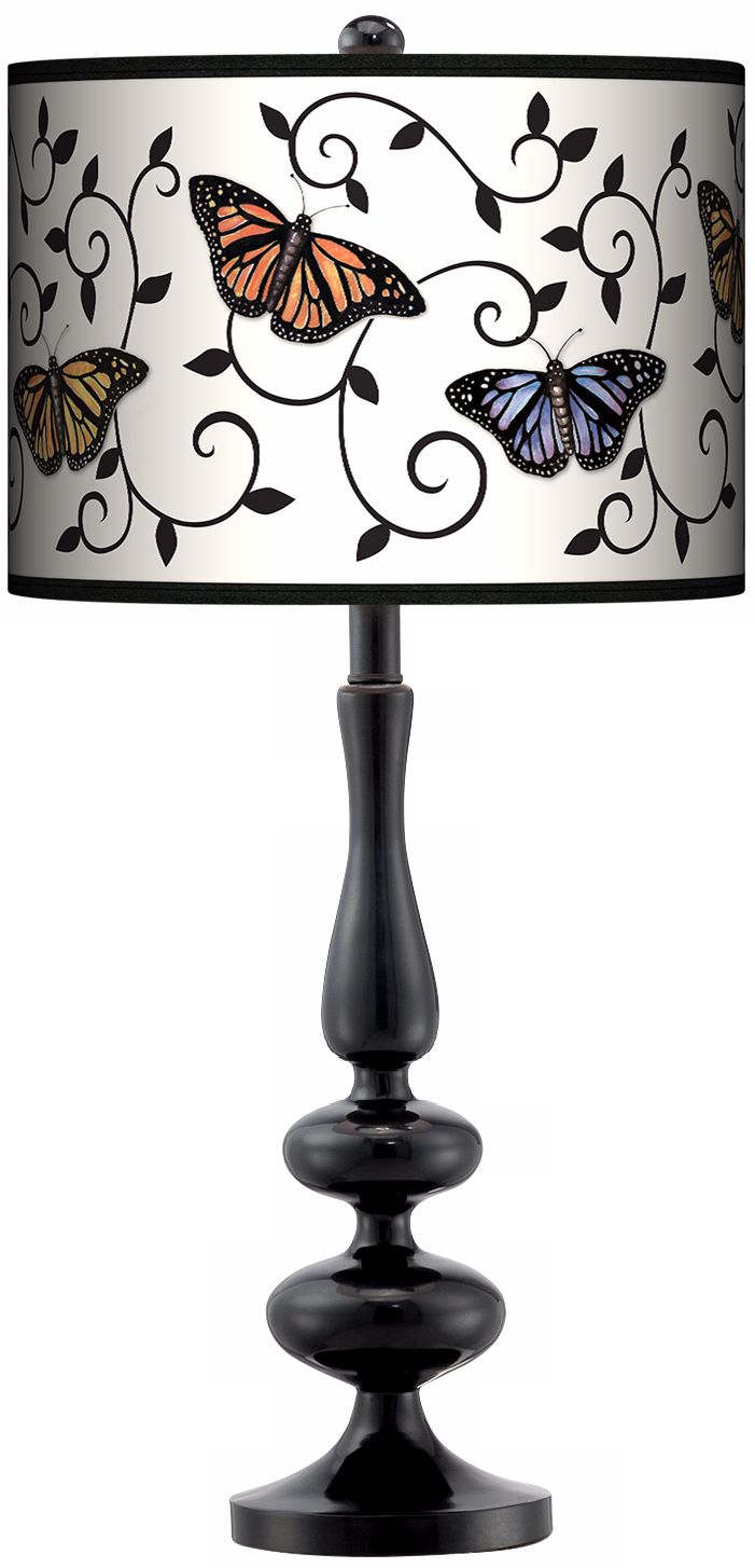 Marla Butterfly Scroll Giclee Paley Black Table Lamp