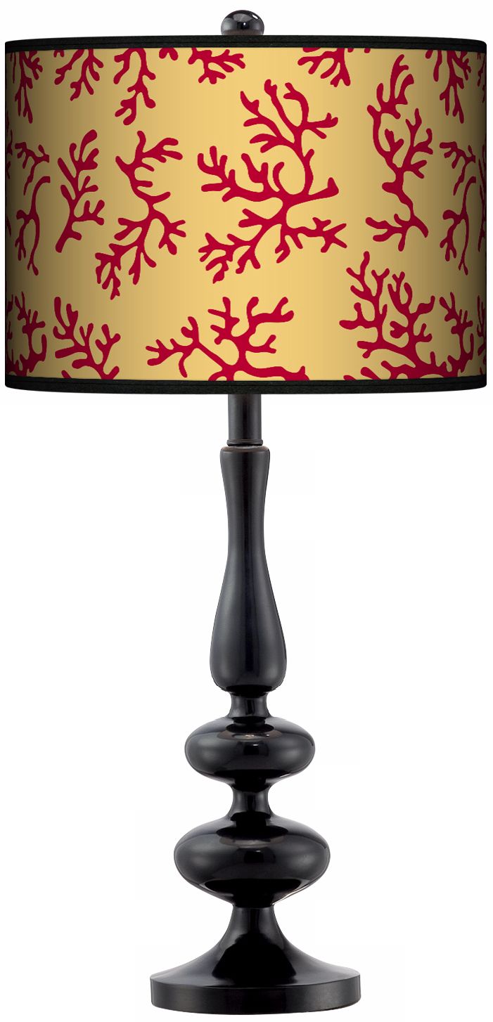 Crimson Coral Giclee Paley Black Table Lamp