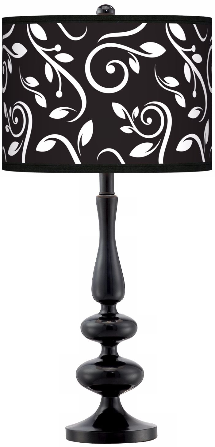 Swirling Vines Giclee Paley Black Table Lamp