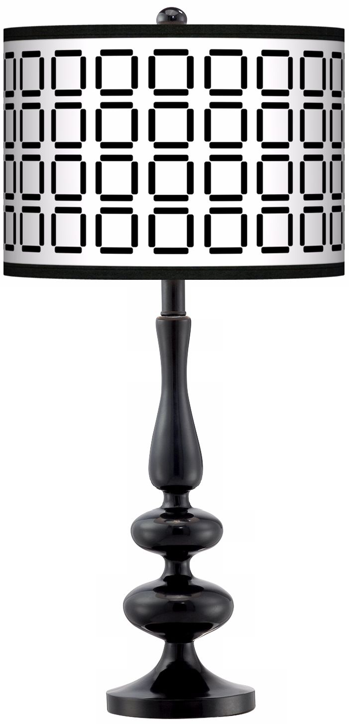 Open Grid Giclee Paley Black Table Lamp